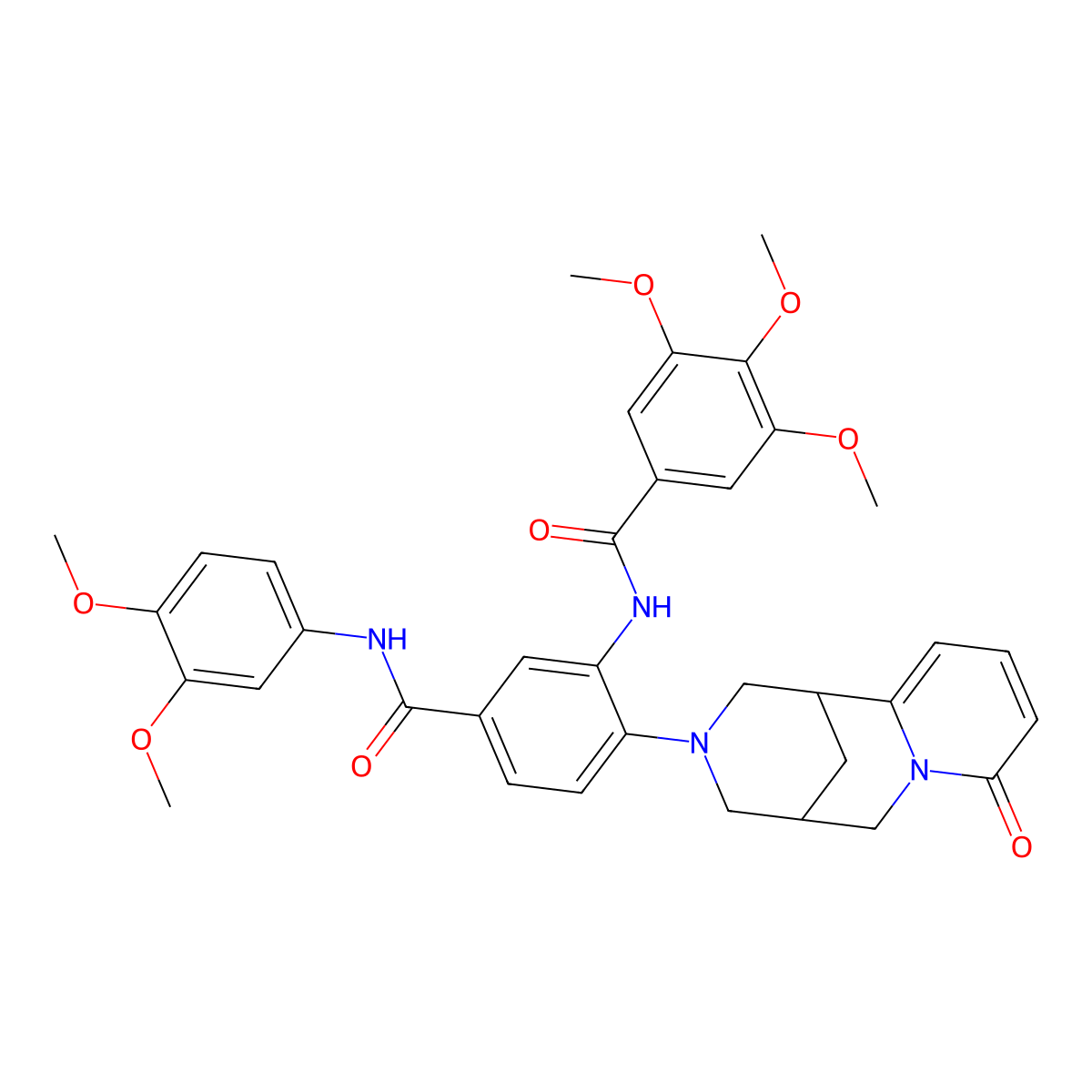 N-(5-((3,4-dimethoxyphenyl)carbamoyl)-2-(8-oxo-5,6-dihydro-1H-1,5-methanopyrido[1,2-a][1,5]diazocin-3(2H,4H,8H)-yl)phenyl)-3,4,5-trimethoxybenzamide molecular structure, CAS 442532-41-4