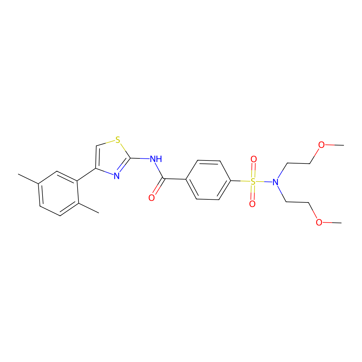 4-[bis(2-methoxyethyl)sulfamoyl]-N-[4-(2,5-dimethylphenyl)-1,3-thiazol-2-yl]benzamide molecular structure, CAS 442535-34-4