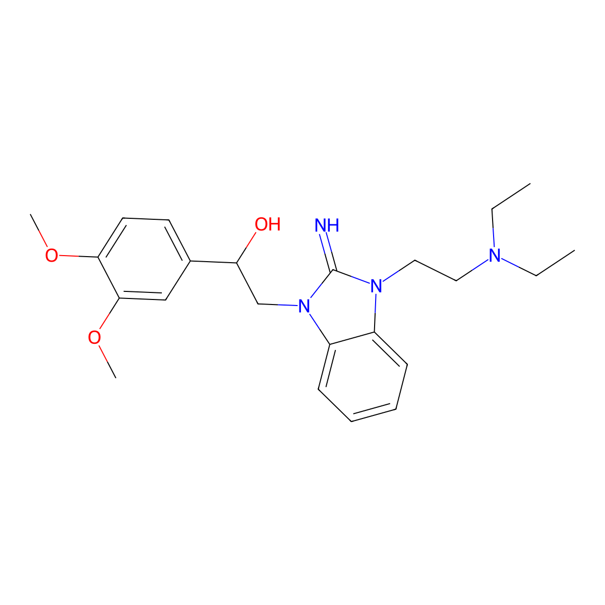 2-{3-[2-(diethylamino)ethyl]-2-imino-2,3-dihydro-1H-benzimidazol-1-yl}-1-(3,4-dimethoxyphenyl)ethanol molecular structure, CAS 442535-37-7