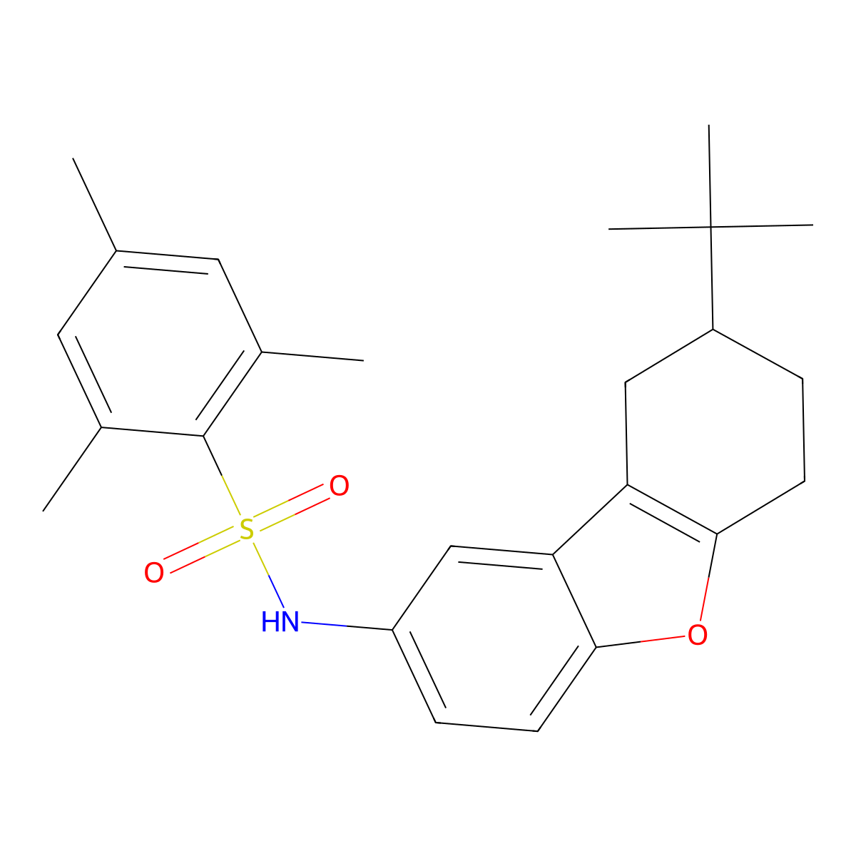 N-(8-tert-butyl-6,7,8,9-tetrahydrodibenzofuran-2-yl)-2,4,6-trimethylbenzenesulfonamide molecular structure, CAS 442535-88-8