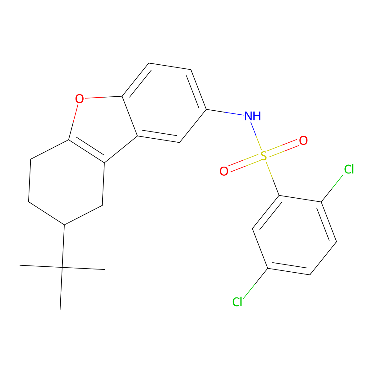 N-(8-tert-butyl-6,7,8,9-tetrahydrodibenzofuran-2-yl)-2,5-dichlorobenzenesulfonamide molecular structure, CAS 442535-90-2