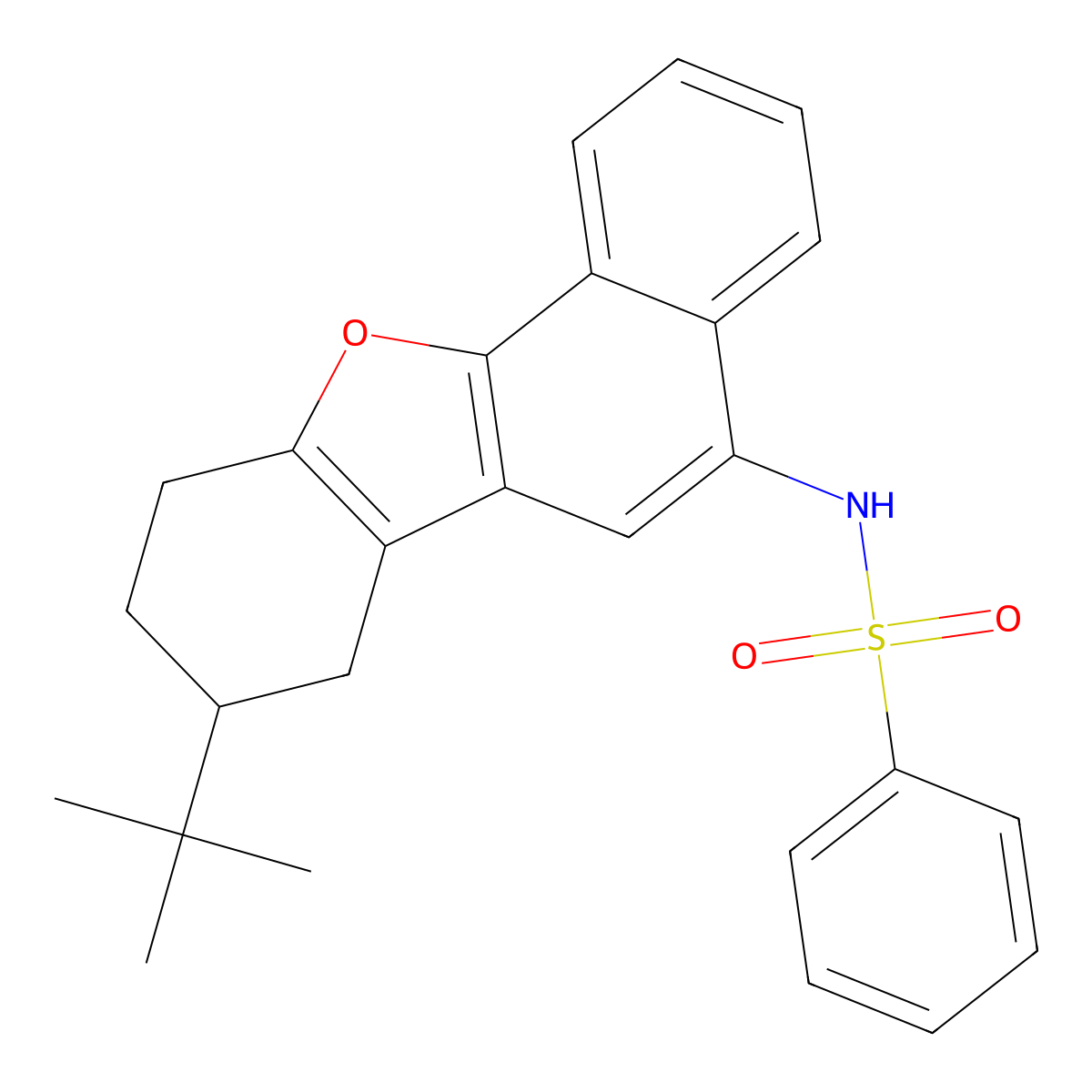 N-(8-(tert-butyl)-7,8,9,10-tetrahydronaphtho[1,2-b]benzofuran-5-yl)benzenesulfonamide molecular structure, CAS 442535-97-9