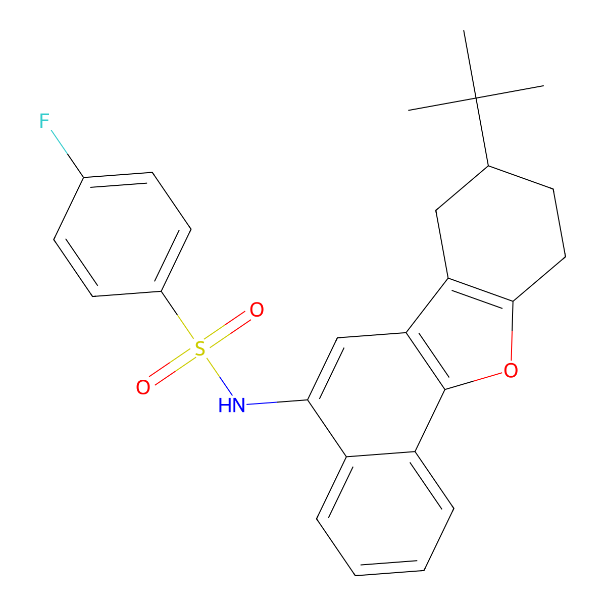 N-{13-tert-butyl-17-oxatetracyclo[8.7.0.0^{2,7}.0^{11,16}]heptadeca-1(10),2(7),3,5,8,11(16)-hexaen-8-yl}-4-fluorobenzene-1-sulfonamide molecular structure, CAS 442535-98-0