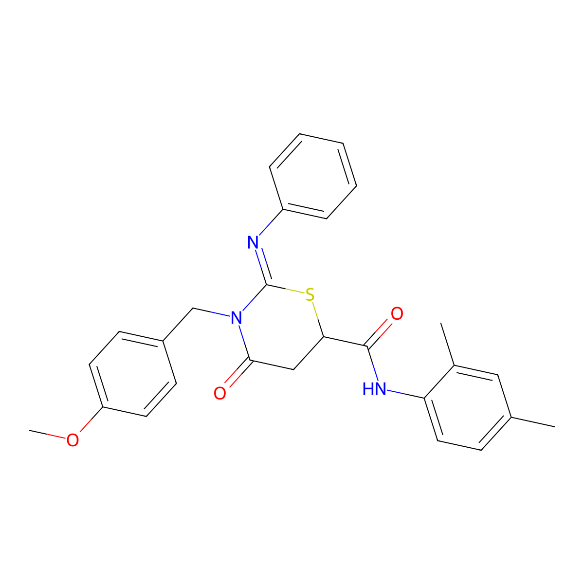 (2Z)-N-(2,4-dimethylphenyl)-3-(4-methoxybenzyl)-4-oxo-2-(phenylimino)-1,3-thiazinane-6-carboxamide molecular structure, CAS 442536-14-3