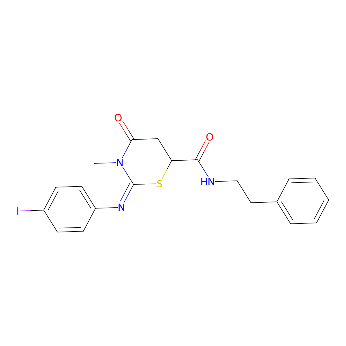 (2E)-2-[(4-iodophenyl)imino]-3-methyl-4-oxo-N-(2-phenylethyl)-1,3-thiazinane-6-carboxamide molecular structure, CAS 442536-32-5