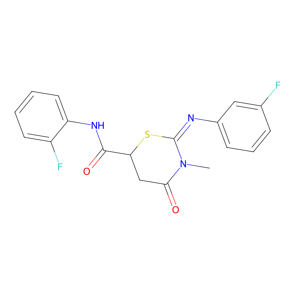 N-(2-fluorophenyl)-2-[(3-fluorophenyl)imino]-3-methyl-4-oxo-1,3-thiazinane-6-carboxamide molecular structure, CAS 442536-71-2