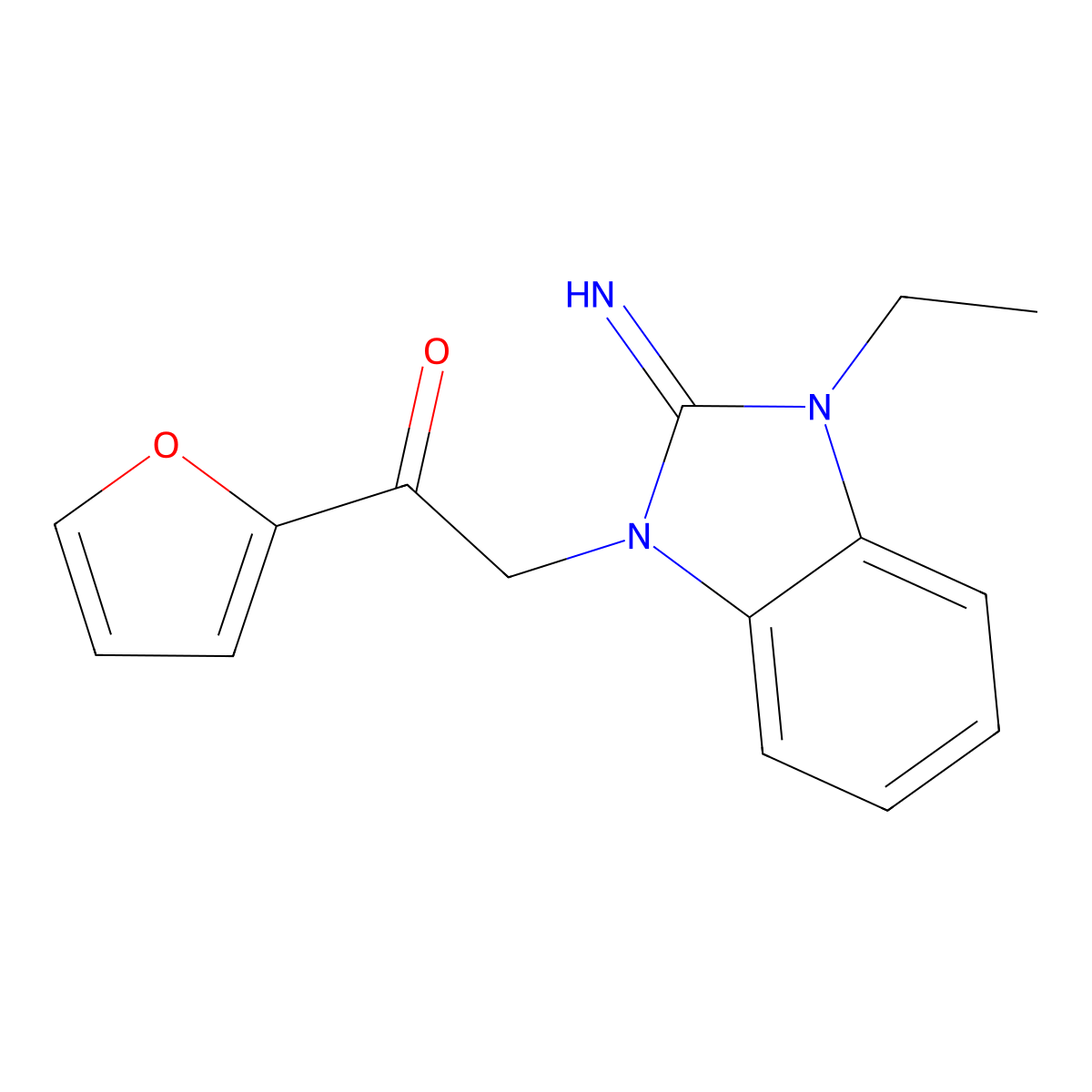 2-(3-Ethyl-2-iminobenzimidazol-1-yl)-1-(furan-2-yl)ethanone molecular structure, CAS 442536-95-0