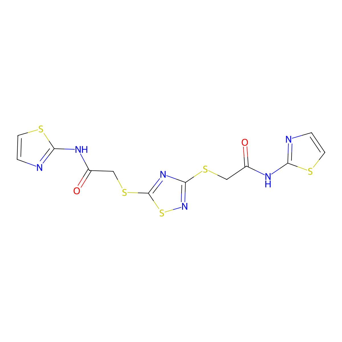2-[(3-{[2-Oxo-2-(1,3-thiazol-2-ylamino)ethyl]sulfanyl}-1,2,4-thiadiazol-5-YL)sulfanyl]-N-(1,3-thiazol-2-YL)acetamide molecular structure, CAS 442537-17-9