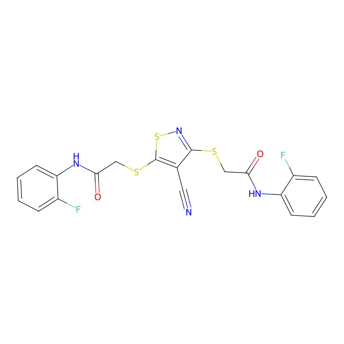 2-[(4-Cyano-3-{[2-(2-fluoroanilino)-2-oxoethyl]sulfanyl}-5-isothiazolyl)sulfanyl]-N-(2-fluorophenyl)acetamide molecular structure, CAS 442537-19-1