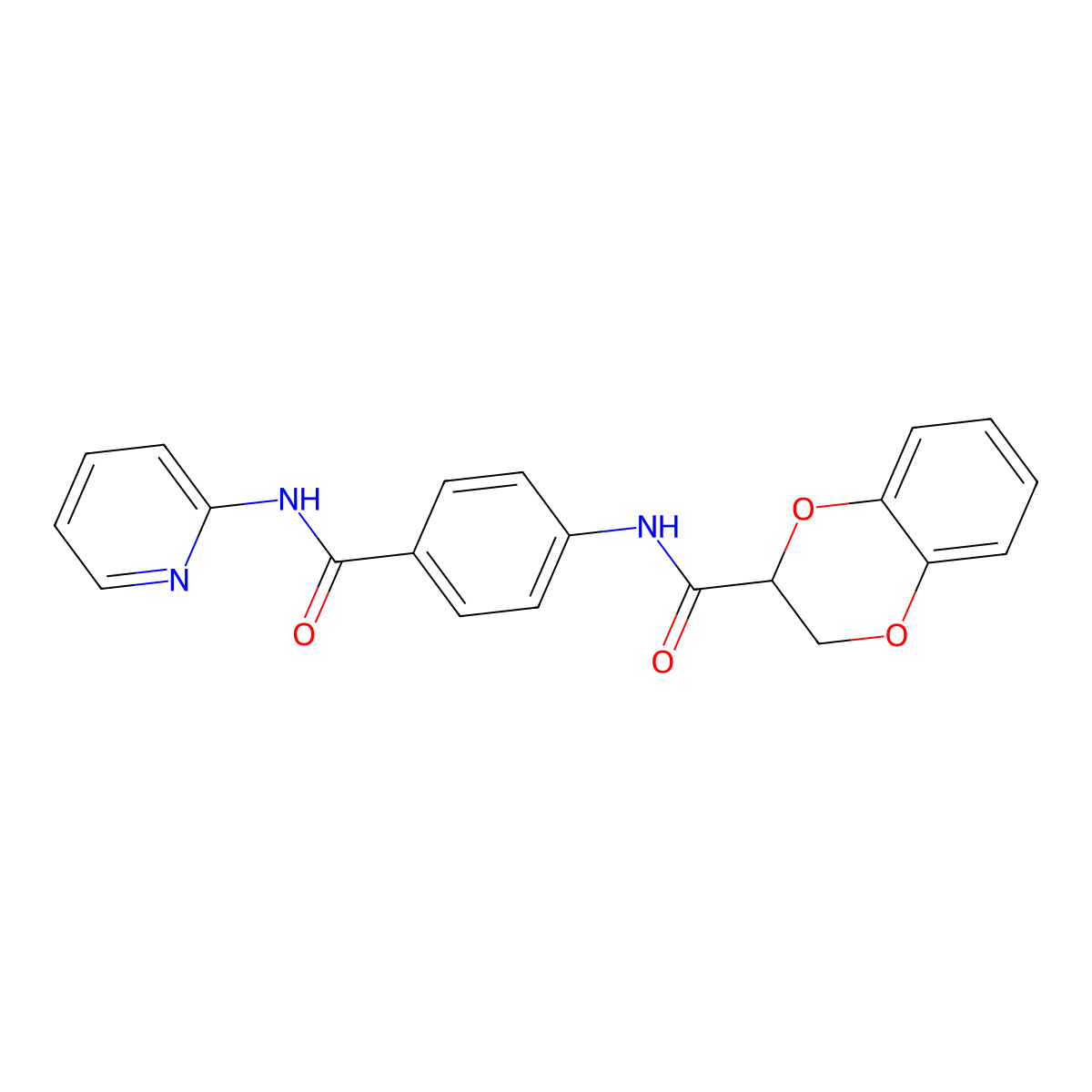 N-[4-(pyridin-2-ylcarbamoyl)phenyl]-2,3-dihydro-1,4-benzodioxine-3-carboxamide molecular structure, CAS 442552-64-9