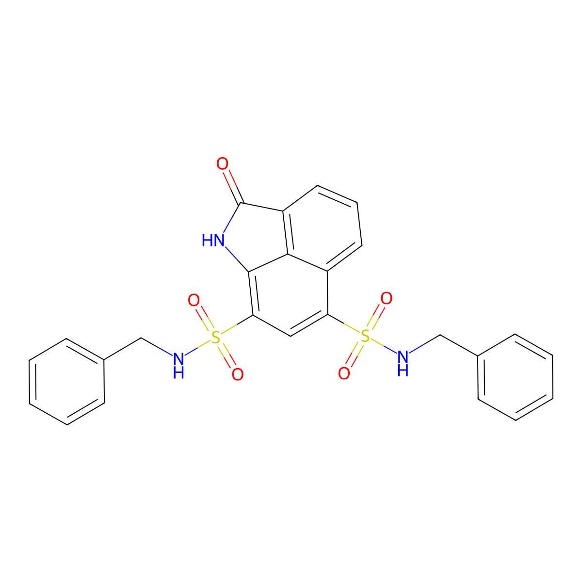N6,N8-dibenzyl-2-oxo-1,2-dihydrobenzo[cd]indole-6,8-disulfonamide molecular structure, CAS 442553-42-6