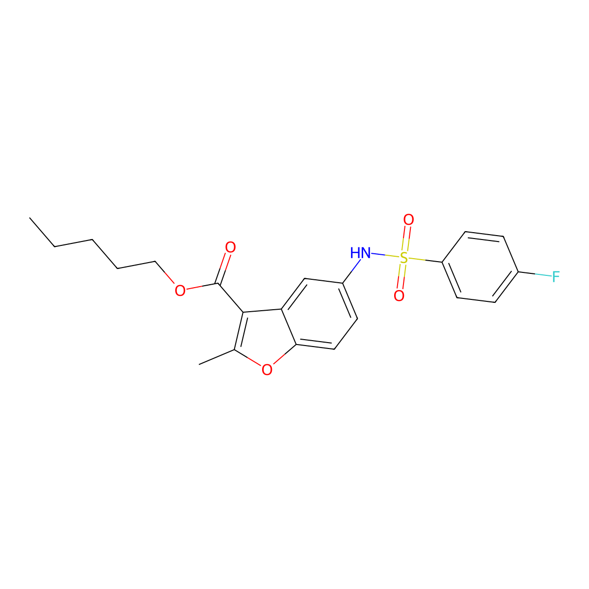 Pentyl 5-[(4-fluorophenyl)sulfonylamino]-2-methyl-1-benzofuran-3-carboxylate molecular structure, CAS 442553-45-9