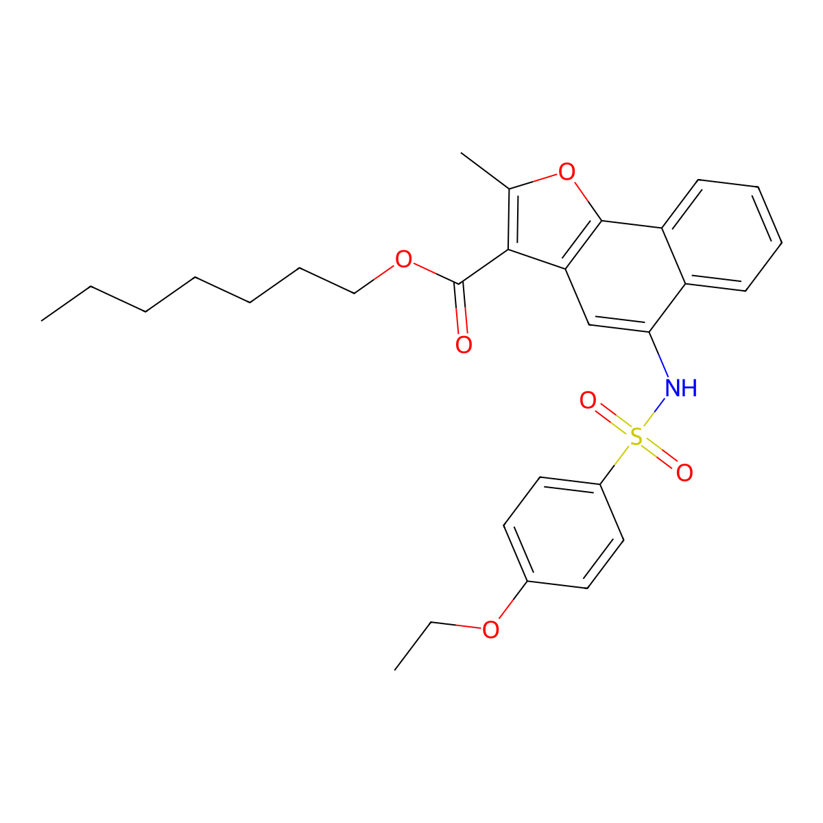 Heptyl 5-(4-ethoxybenzenesulfonamido)-2-methylnaphtho[1,2-b]furan-3-carboxylate molecular structure, CAS 442553-53-9