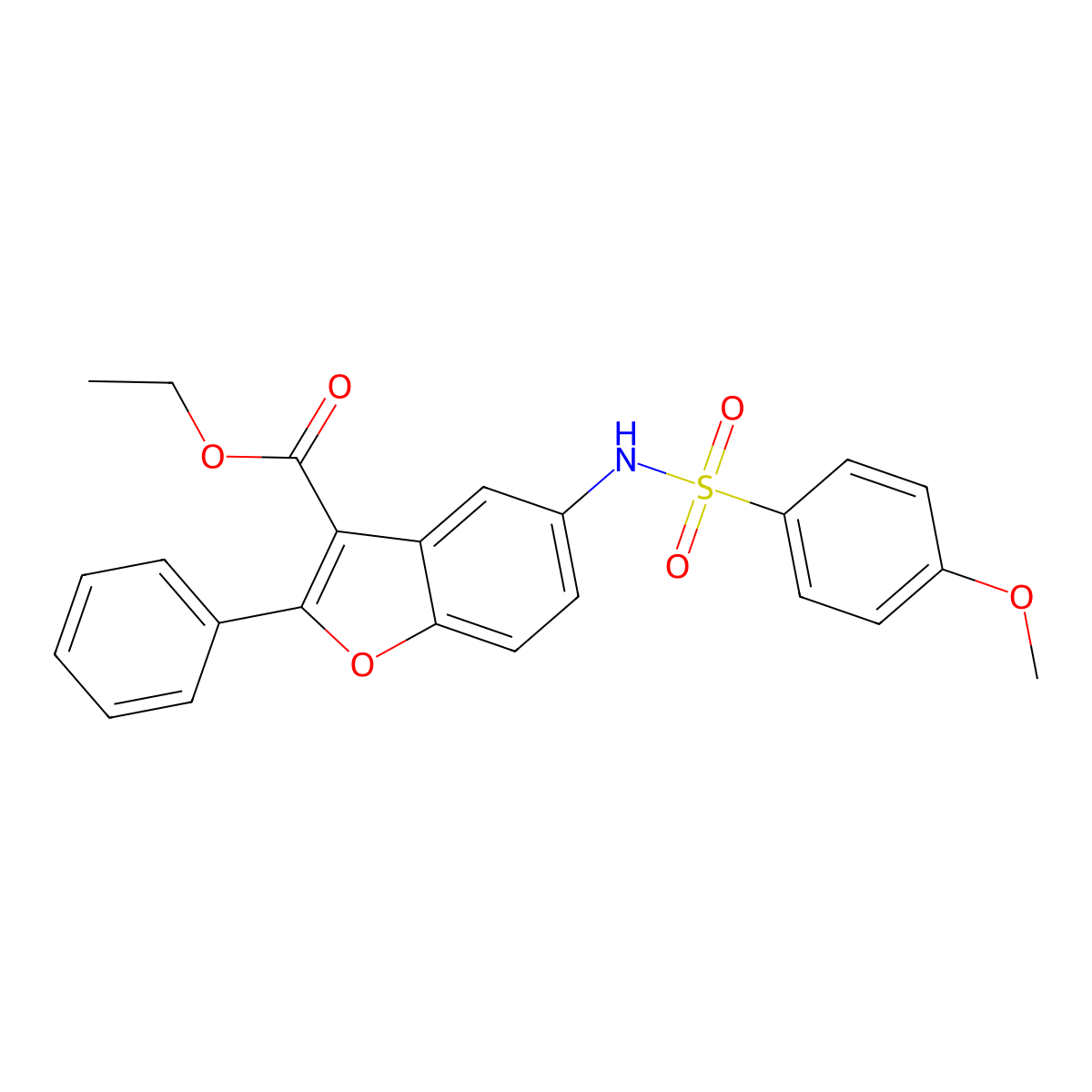 Ethyl 5-{[(4-methoxyphenyl)sulfonyl]amino}-2-phenyl-1-benzofuran-3-carboxylate molecular structure, CAS 442553-73-3