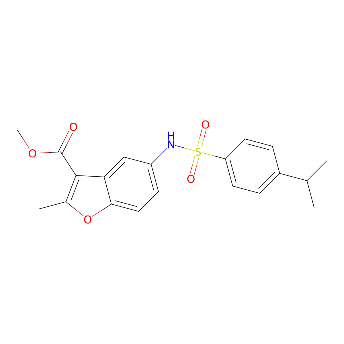 Methyl 5-{[(4-isopropylphenyl)sulfonyl]amino}-2-methyl-1-benzofuran-3-carboxylate molecular structure, CAS 442553-78-8