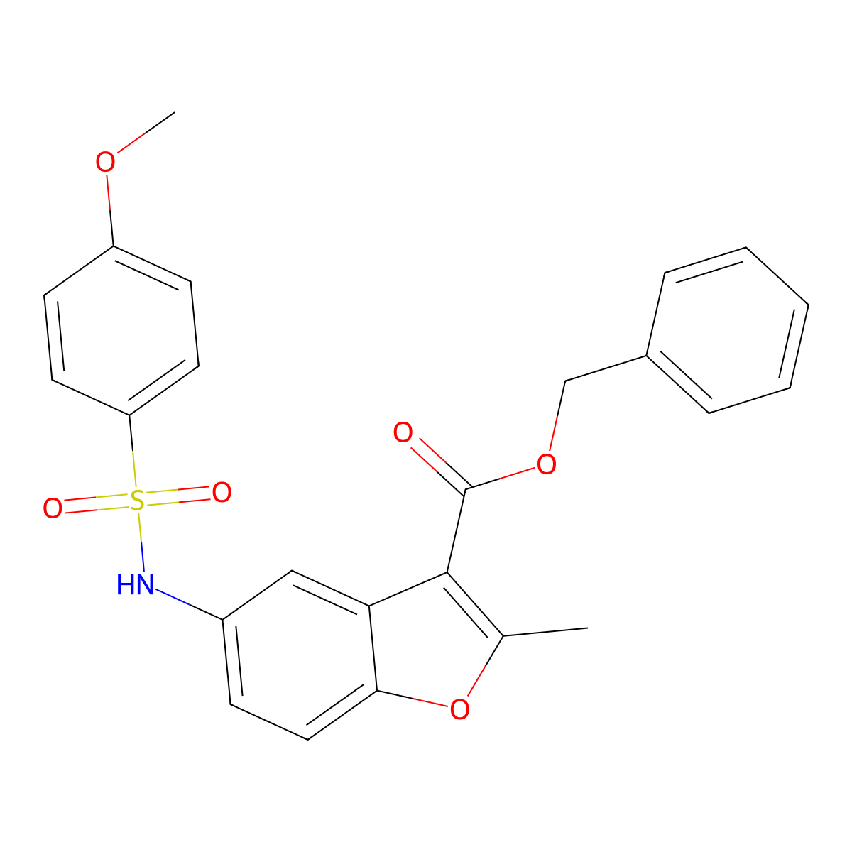 Benzyl 5-{[(4-methoxyphenyl)sulfonyl]amino}-2-methyl-1-benzofuran-3-carboxylate molecular structure, CAS 442553-87-9