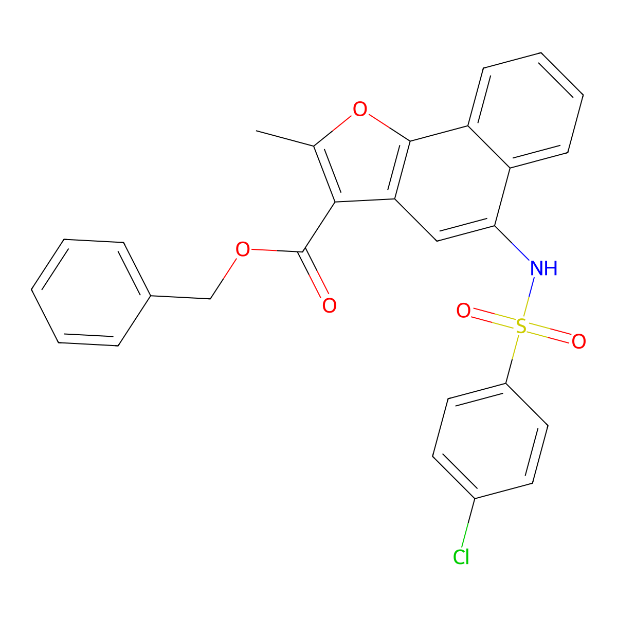 Benzyl 5-(4-chlorobenzenesulfonamido)-2-methylnaphtho[1,2-b]furan-3-carboxylate molecular structure, CAS 442553-94-8