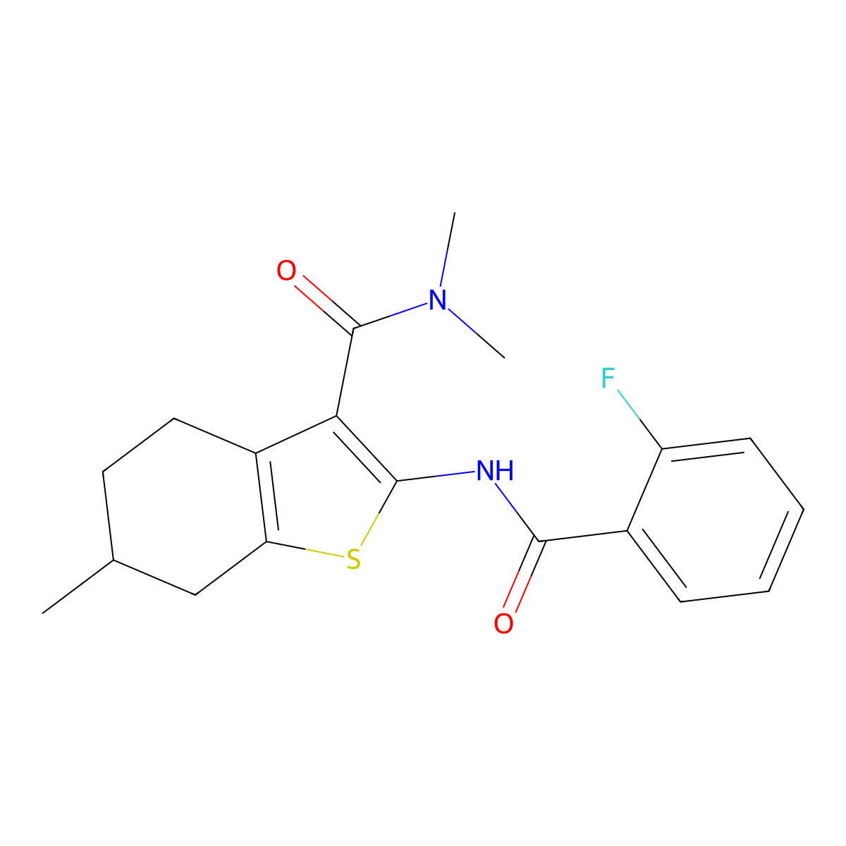 2-[(2-fluorobenzoyl)amino]-N,N,6-trimethyl-4,5,6,7-tetrahydro-1-benzothiophene-3-carboxamide molecular structure, CAS 442554-11-2