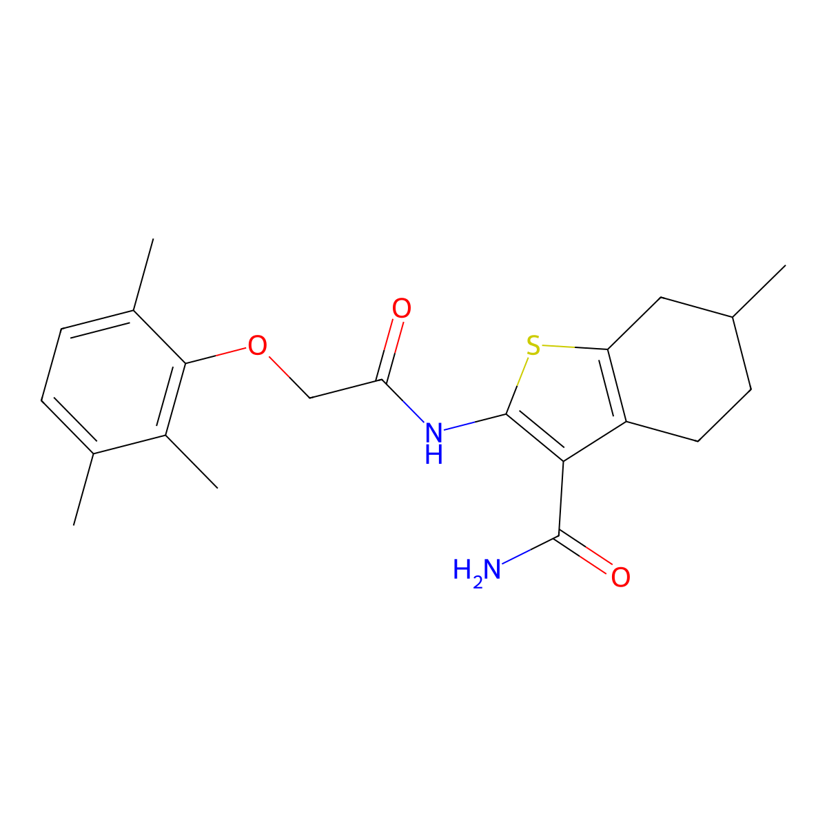 6-Methyl-2-{[(2,3,6-trimethylphenoxy)acetyl]amino}-4,5,6,7-tetrahydro-1-benzothiophene-3-carboxamide molecular structure, CAS 442554-41-8