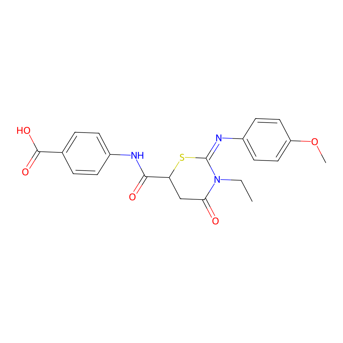 4-[({3-Ethyl-2-[(4-methoxyphenyl)imino]-4-oxo-1,3-thiazinan-6-yl}carbonyl)amino]benzoic acid molecular structure, CAS 442554-80-5