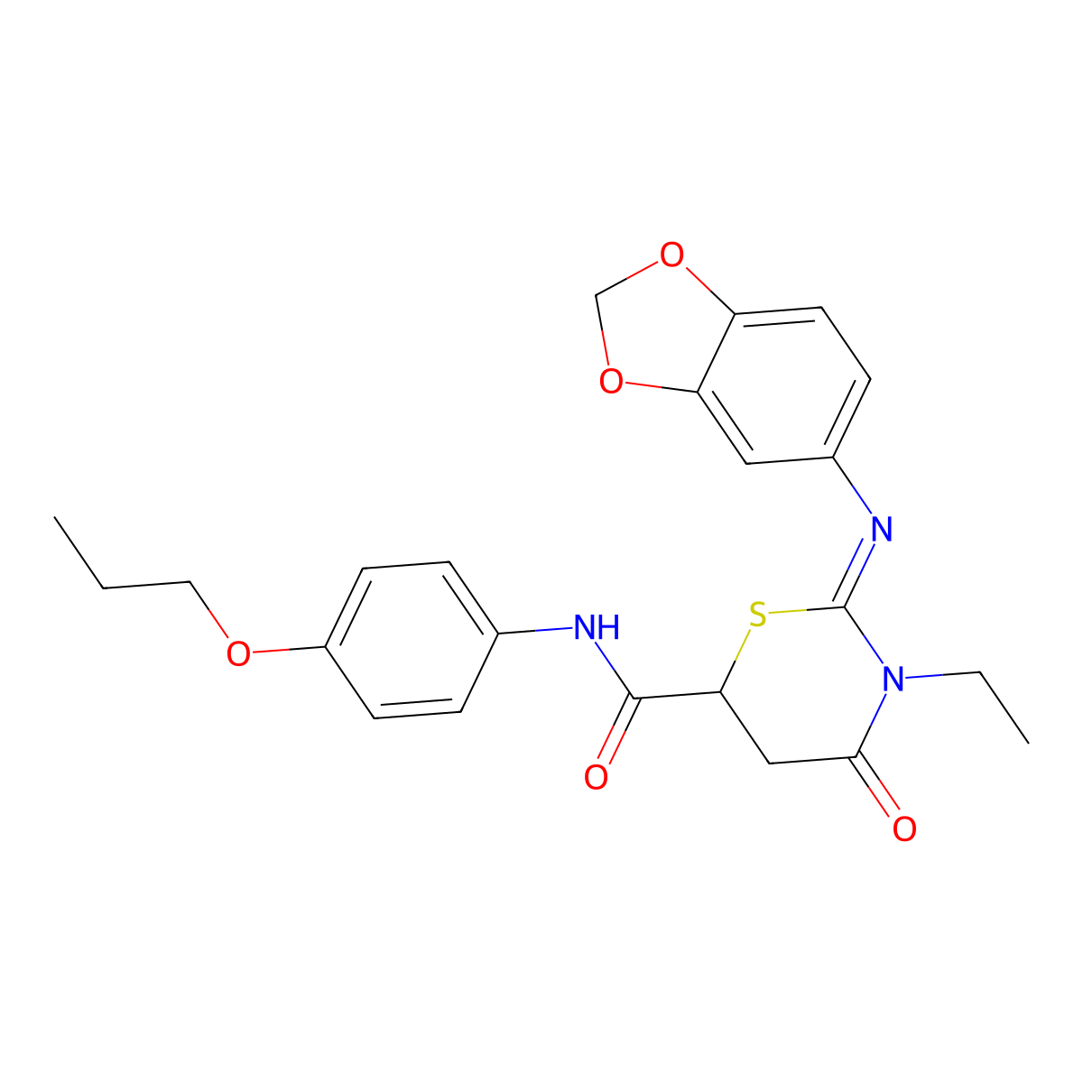 2-(1,3-benzodioxol-5-ylimino)-3-ethyl-4-oxo-N-(4-propoxyphenyl)-1,3-thiazinane-6-carboxamide molecular structure, CAS 442555-14-8