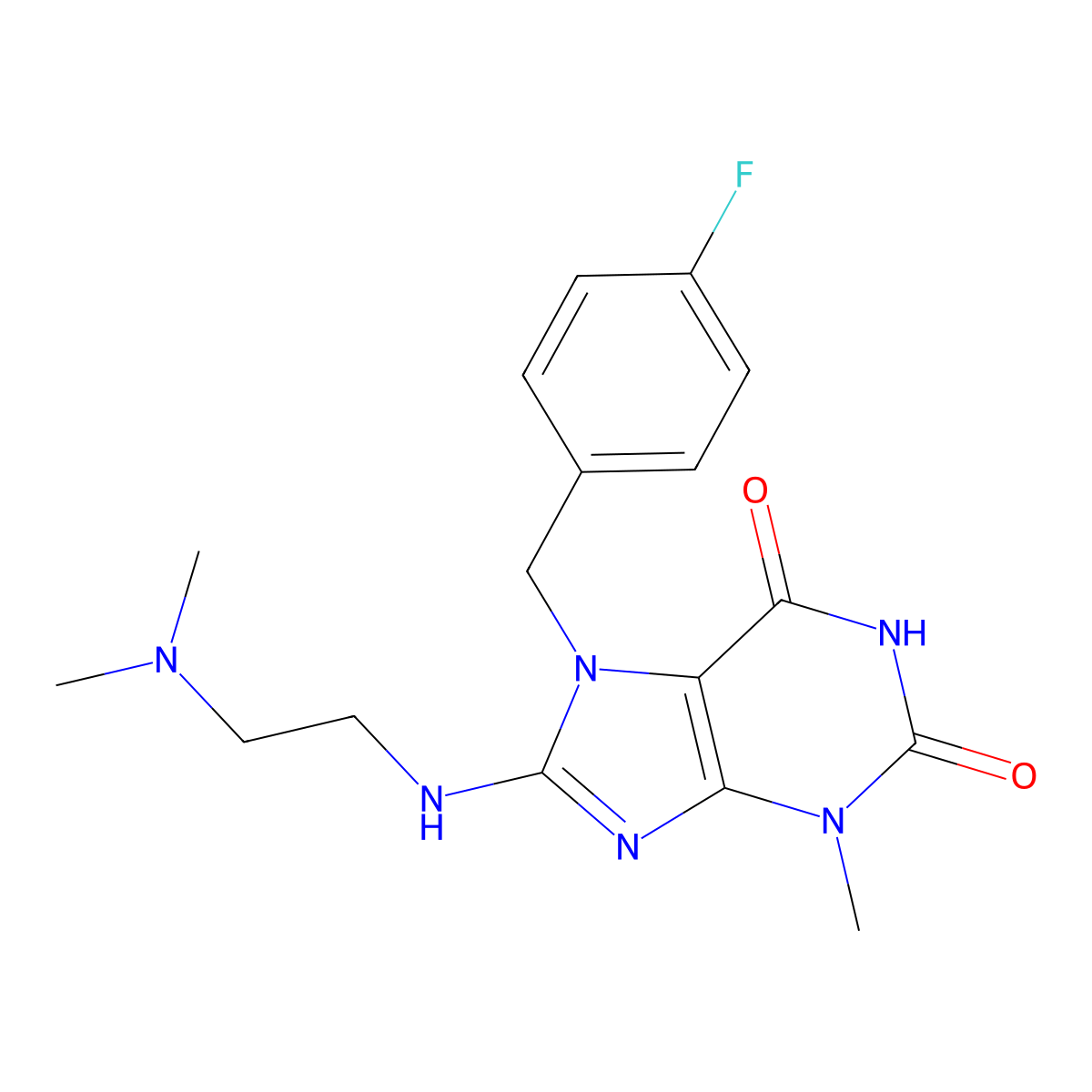 8-((2-(dimethylamino)ethyl)amino)-7-(4-fluorobenzyl)-3-methyl-1H-purine-2,6(3H,7H)-dione molecular structure, CAS 442555-93-3