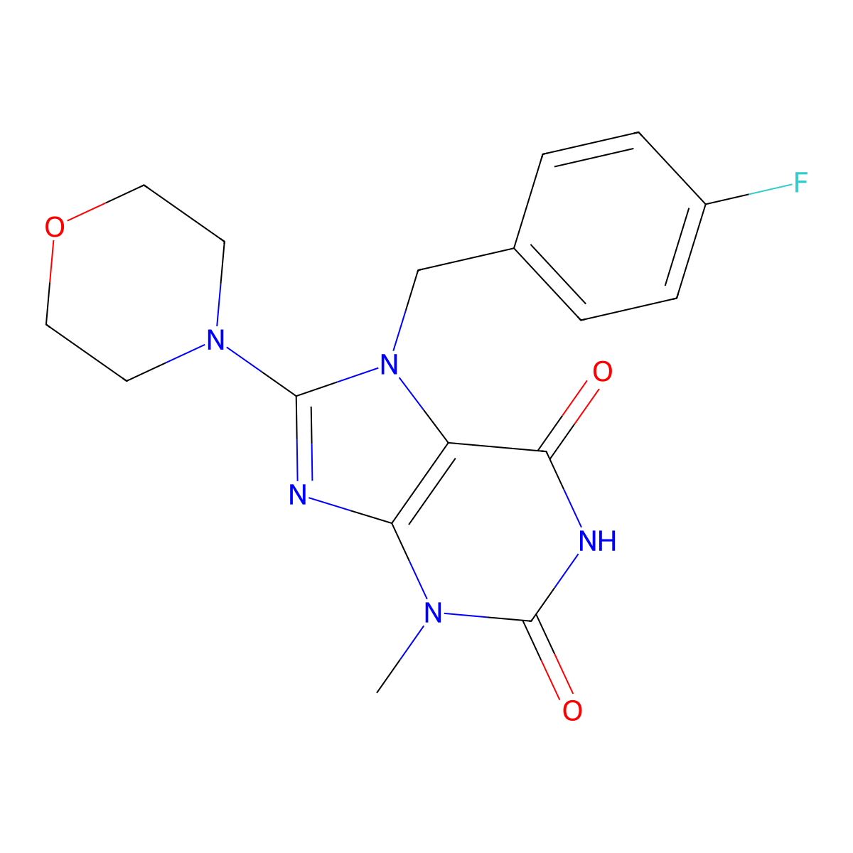 7-(4-fluorobenzyl)-3-methyl-8-morpholino-1H-purine-2,6(3H,7H)-dione molecular structure, CAS 442555-96-6