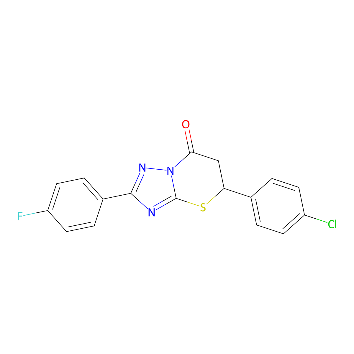5-(4-chlorophenyl)-2-(4-fluorophenyl)-5,6-dihydro-7H-[1,2,4]triazolo[5,1-b][1,3]thiazin-7-one molecular structure, CAS 442556-18-5