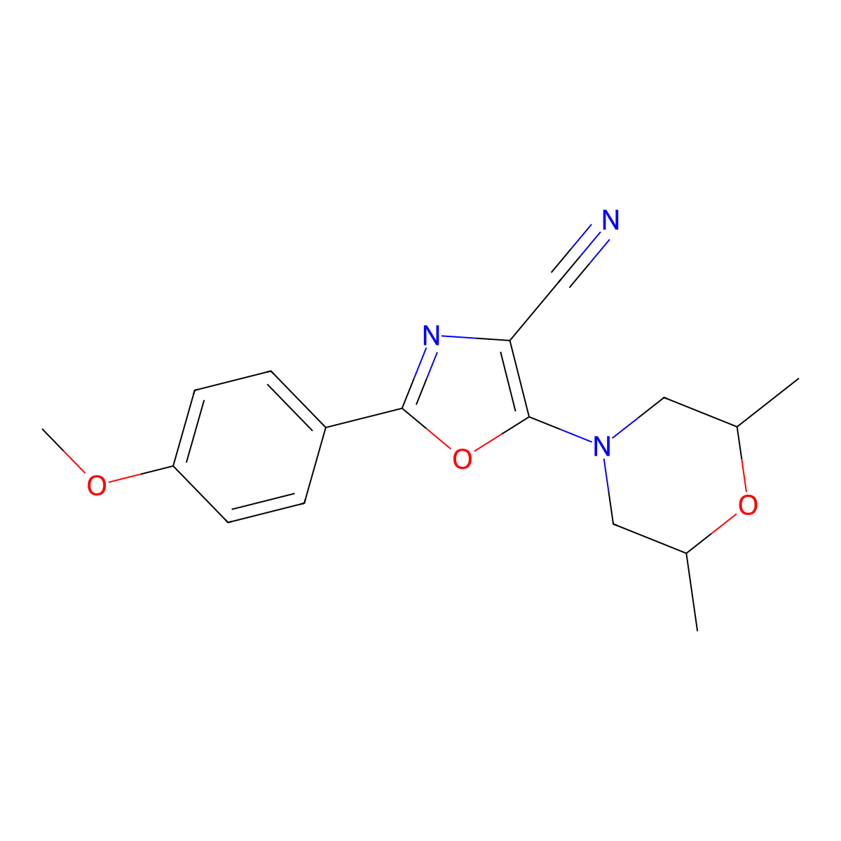 5-(2,6-Dimethylmorpholin-4-yl)-2-(4-methoxyphenyl)-1,3-oxazole-4-carbonitrile molecular structure, CAS 442556-19-6