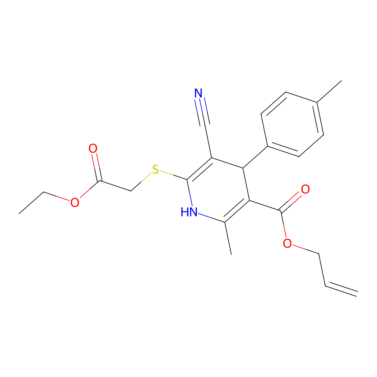 Prop-2-en-1-yl 5-cyano-6-[(2-ethoxy-2-oxoethyl)sulfanyl]-2-methyl-4-(4-methylphenyl)-1,4-dihydropyridine-3-carboxylate molecular structure, CAS 442556-20-9