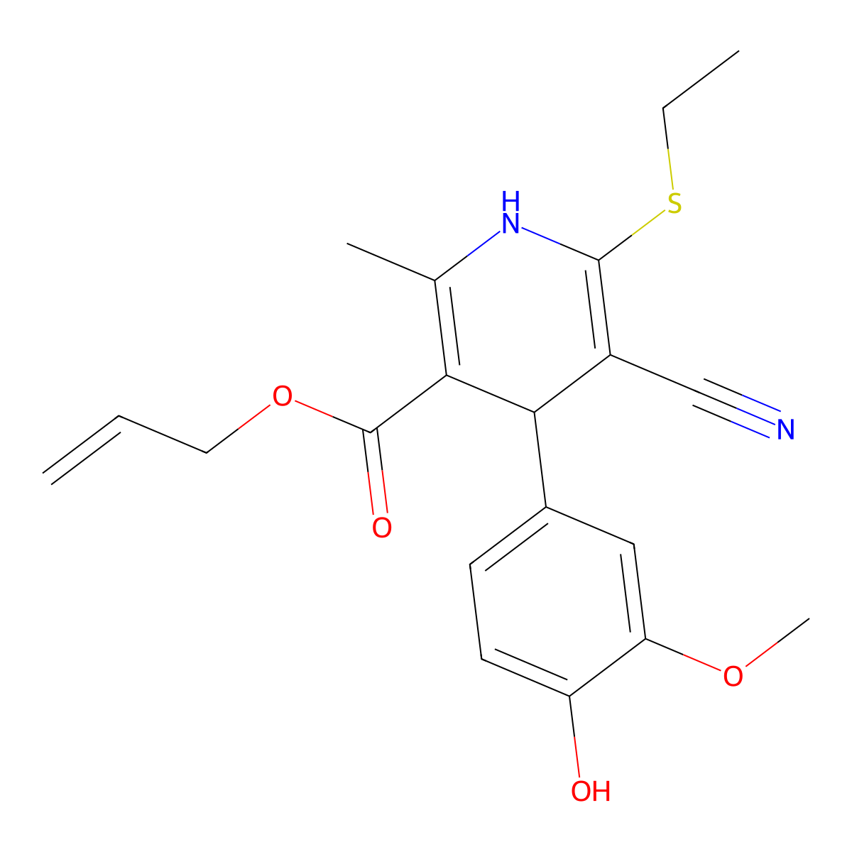 Allyl 5-cyano-6-(ethylthio)-4-(4-hydroxy-3-methoxyphenyl)-2-methyl-1,4-dihydropyridine-3-carboxylate molecular structure, CAS 442556-25-4