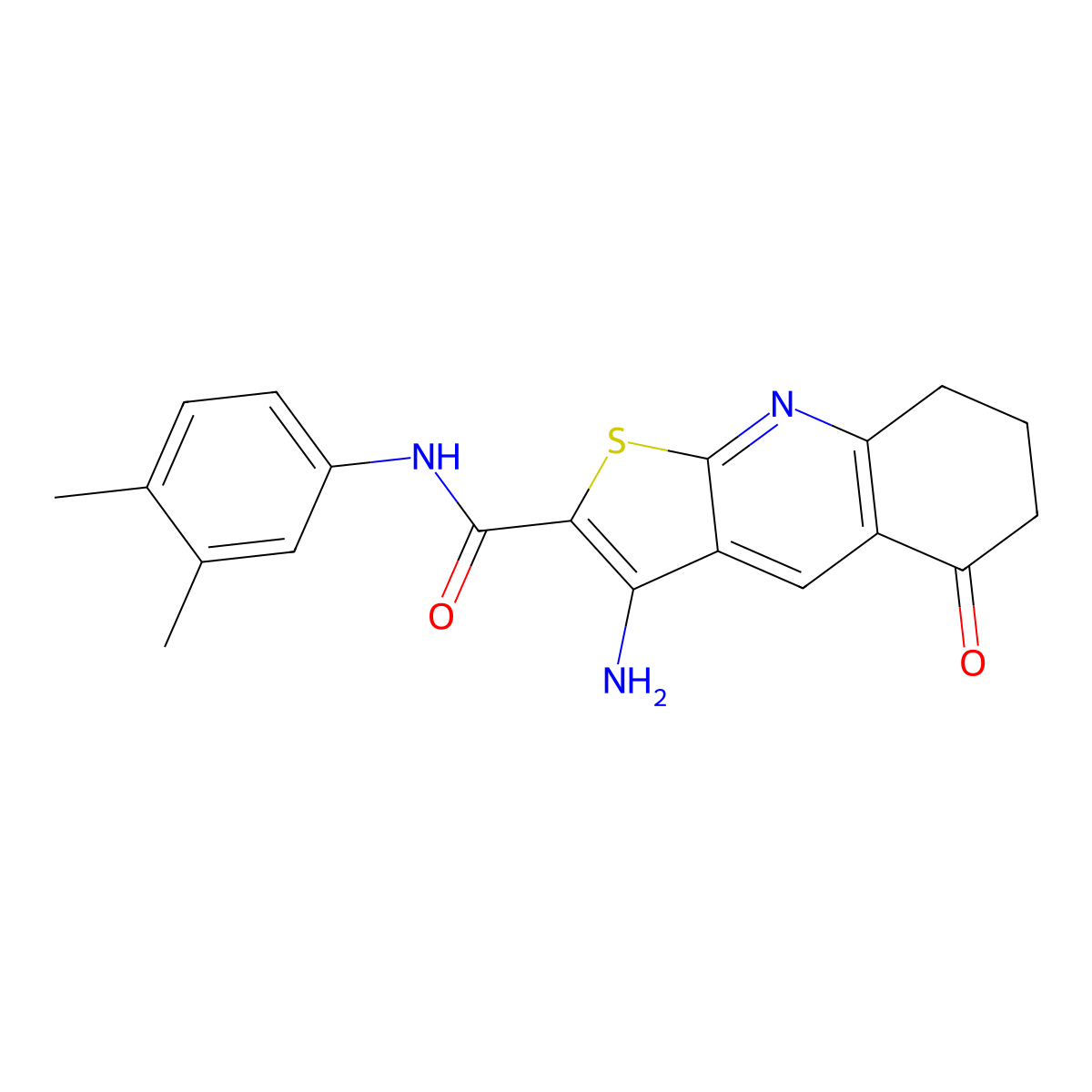 3-amino-N-(3,4-dimethylphenyl)-5-oxo-5,6,7,8-tetrahydrothieno[2,3-b]quinoline-2-carboxamide molecular structure, CAS 442556-27-6