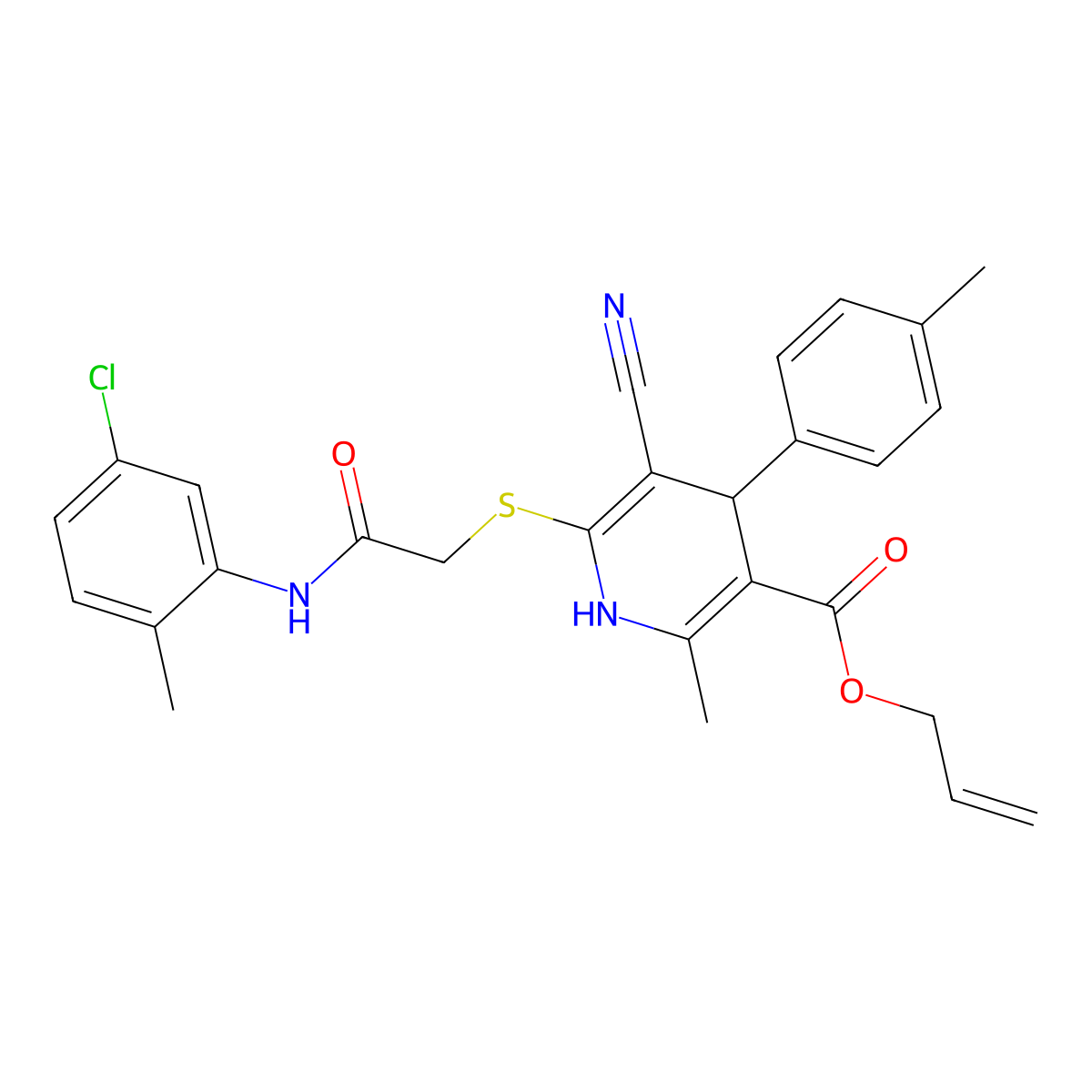 Allyl 6-((2-((5-chloro-2-methylphenyl)amino)-2-oxoethyl)thio)-5-cyano-2-methyl-4-(p-tolyl)-1,4-dihydropyridine-3-carboxylate molecular structure, CAS 442556-35-6