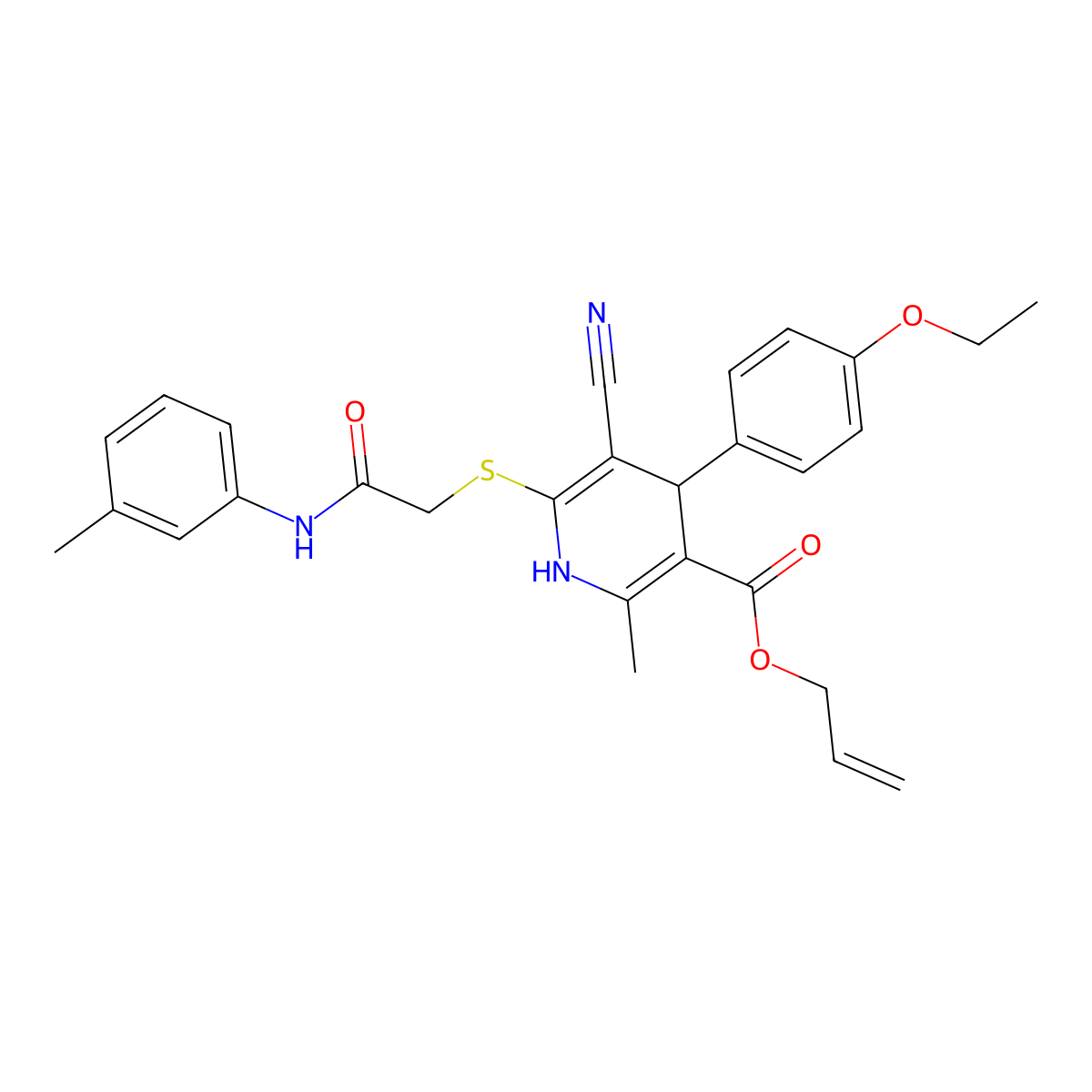 Allyl 5-cyano-4-(4-ethoxyphenyl)-2-methyl-6-((2-oxo-2-(m-tolylamino)ethyl)thio)-1,4-dihydropyridine-3-carboxylate molecular structure, CAS 442556-36-7