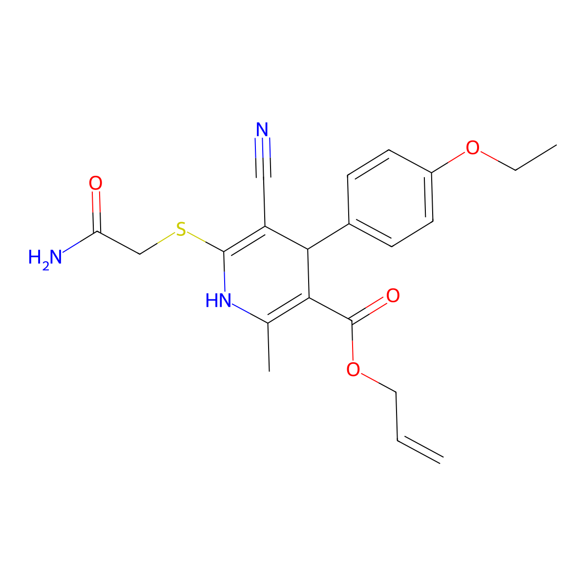 Allyl 6-((2-amino-2-oxoethyl)thio)-5-cyano-4-(4-ethoxyphenyl)-2-methyl-1,4-dihydropyridine-3-carboxylate molecular structure, CAS 442556-37-8