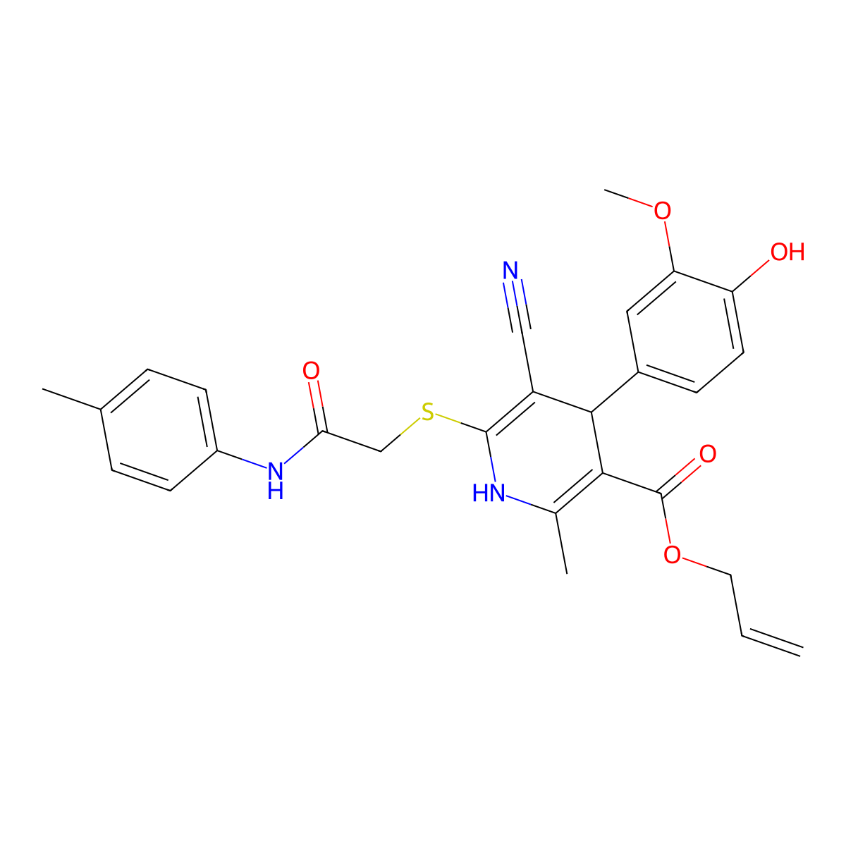 Allyl 5-cyano-4-(4-hydroxy-3-methoxyphenyl)-2-methyl-6-((2-oxo-2-(p-tolylamino)ethyl)thio)-1,4-dihydropyridine-3-carboxylate molecular structure, CAS 442556-39-0