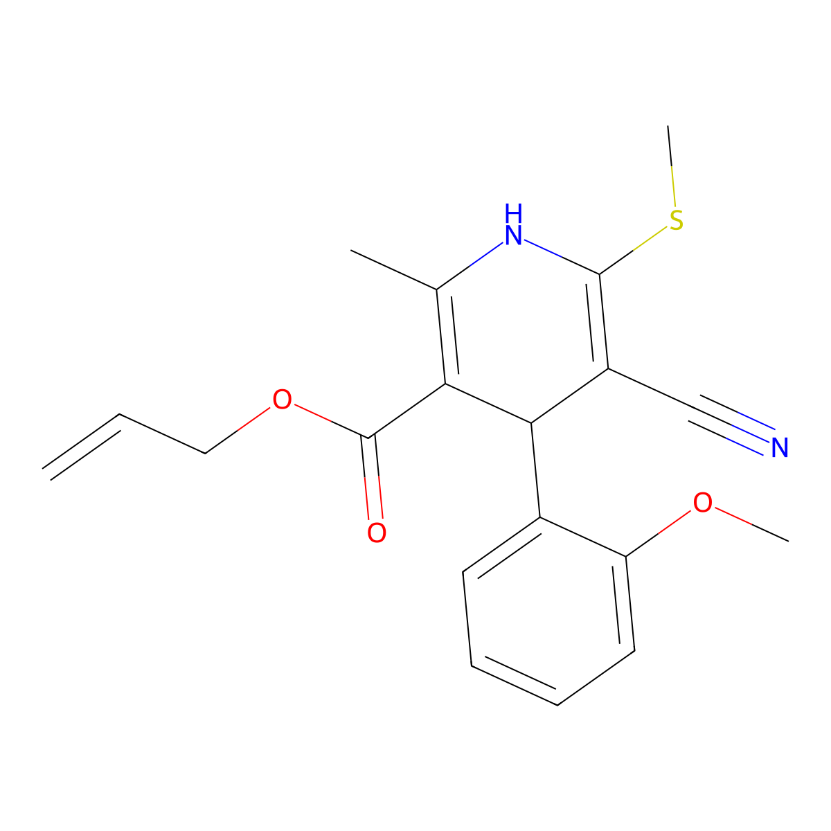 Allyl 5-cyano-4-(2-methoxyphenyl)-2-methyl-6-(methylsulfanyl)-1,4-dihydropyridine-3-carboxylate molecular structure, CAS 442556-47-0