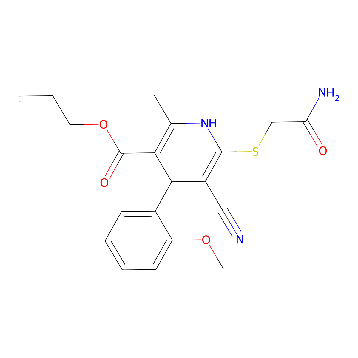 Allyl 6-((2-amino-2-oxoethyl)thio)-5-cyano-4-(2-methoxyphenyl)-2-methyl-1,4-dihydropyridine-3-carboxylate molecular structure, CAS 442556-48-1