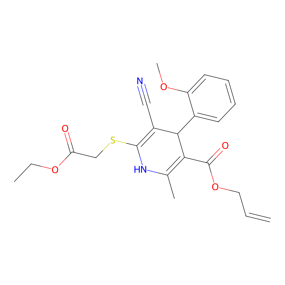 Prop-2-en-1-yl 5-cyano-6-[(2-ethoxy-2-oxoethyl)sulfanyl]-4-(2-methoxyphenyl)-2-methyl-1,4-dihydropyridine-3-carboxylate molecular structure, CAS 442556-49-2