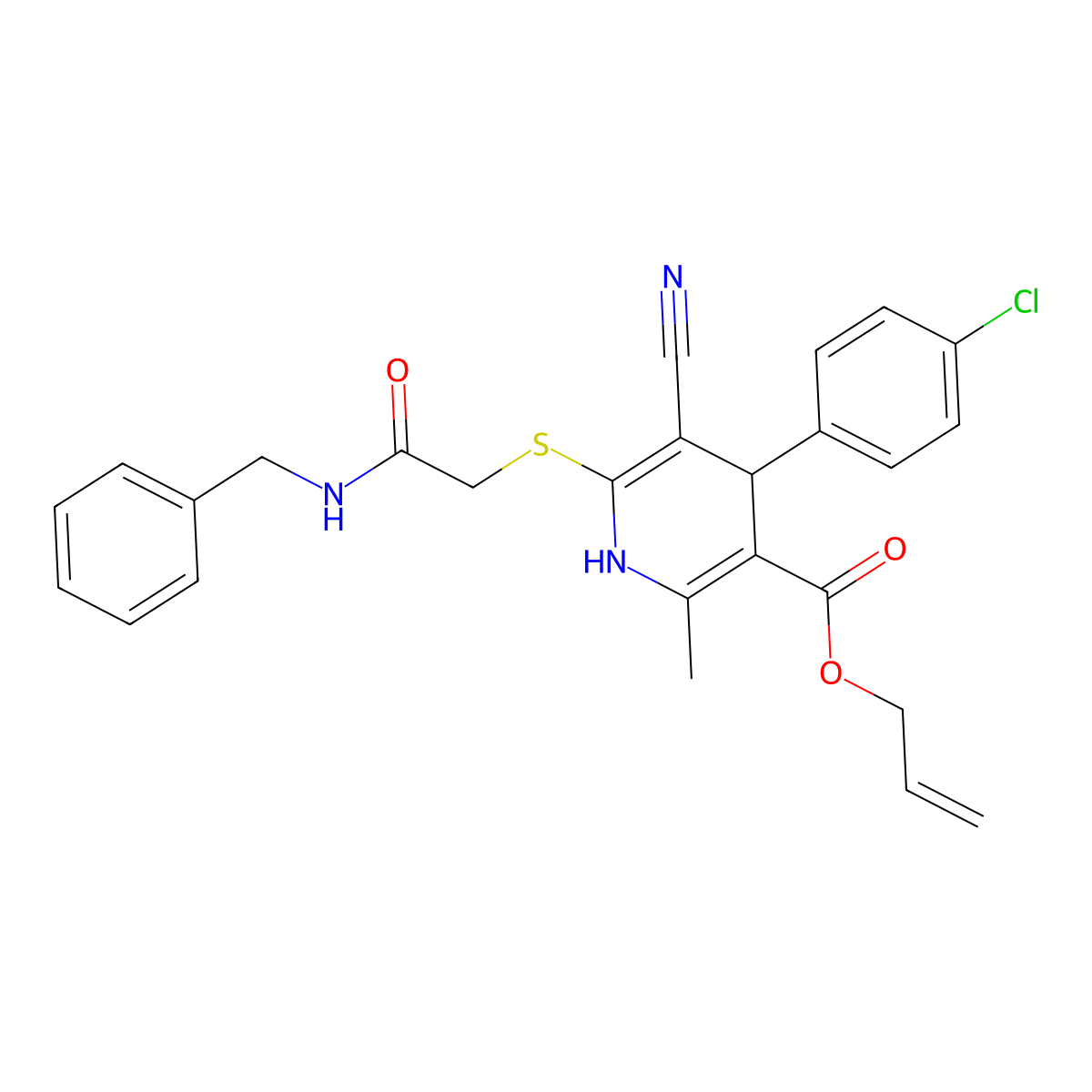 Prop-2-enyl 6-[2-(benzylamino)-2-oxoethyl]sulfanyl-4-(4-chlorophenyl)-5-cyano-2-methyl-1,4-dihydropyridine-3-carboxylate molecular structure, CAS 442556-50-5