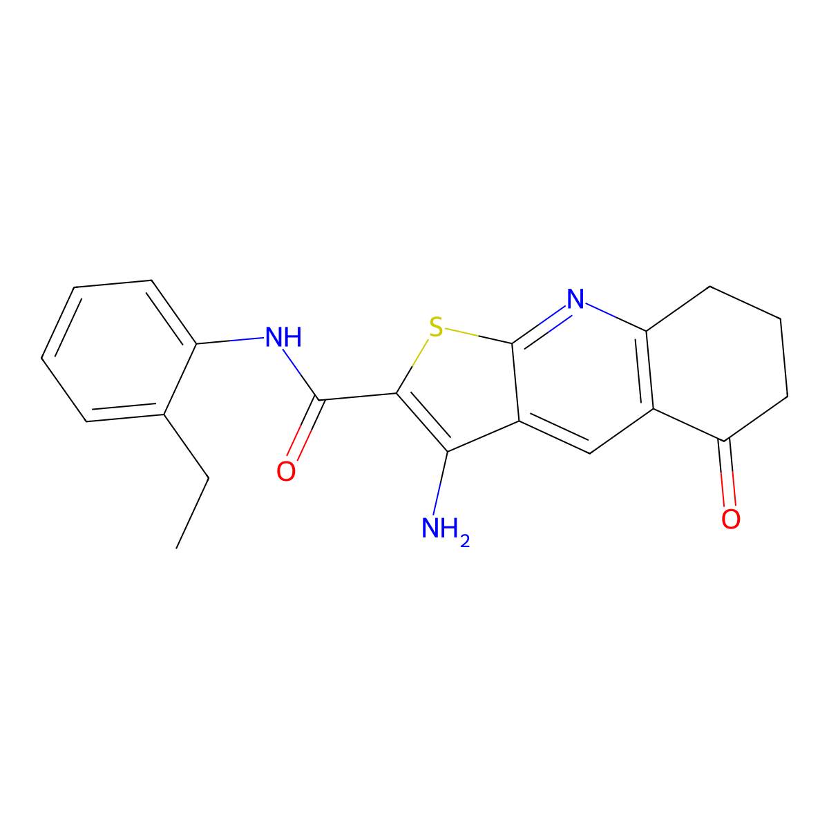3-amino-N-(2-ethylphenyl)-5-oxo-5,6,7,8-tetrahydrothieno[2,3-b]quinoline-2-carboxamide molecular structure, CAS 442556-56-1