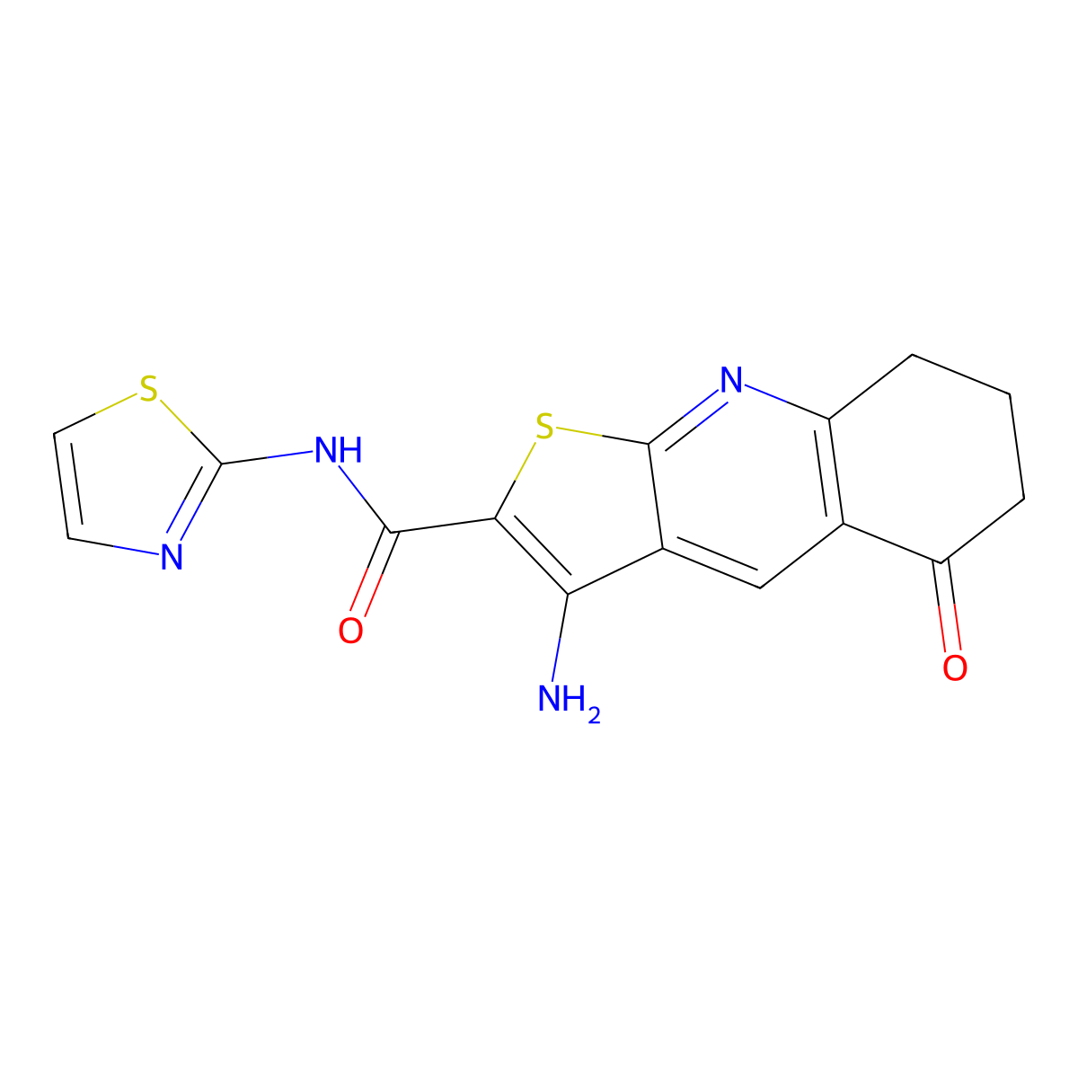 3-amino-5-oxo-N-(thiazol-2-yl)-5,6,7,8-tetrahydrothieno[2,3-b]quinoline-2-carboxamide molecular structure, CAS 442556-60-7