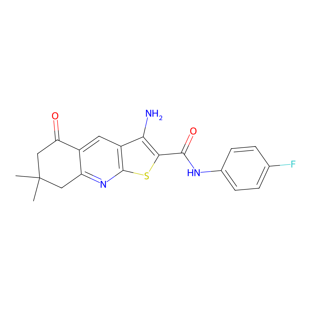 3-amino-N-(4-fluorophenyl)-7,7-dimethyl-5-oxo-5,6,7,8-tetrahydrothieno[2,3-b]quinoline-2-carboxamide molecular structure, CAS 442556-63-0