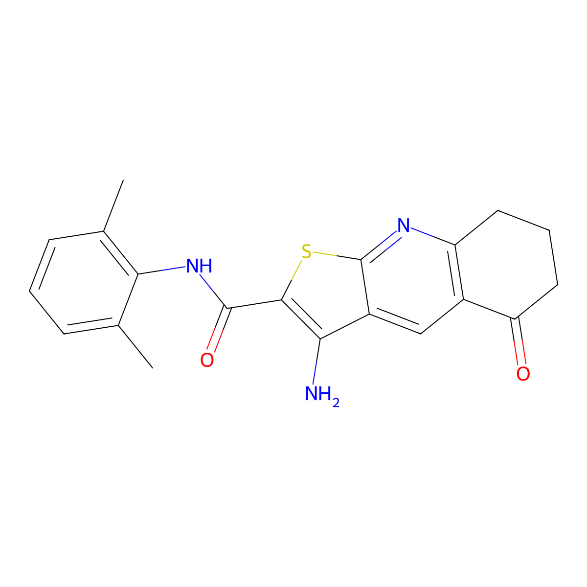 3-amino-N-(2,6-dimethylphenyl)-5-oxo-5,6,7,8-tetrahydrothieno[2,3-b]quinoline-2-carboxamide molecular structure, CAS 442556-65-2