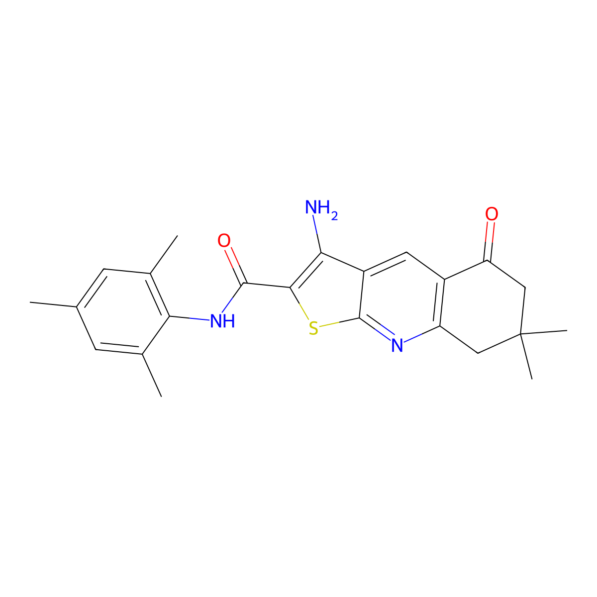 3-amino-N-mesityl-7,7-dimethyl-5-oxo-5,6,7,8-tetrahydrothieno[2,3-b]quinoline-2-carboxamide molecular structure, CAS 442556-66-3