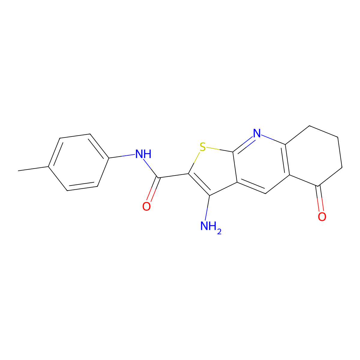 3-amino-5-oxo-N-(p-tolyl)-5,6,7,8-tetrahydrothieno[2,3-b]quinoline-2-carboxamide molecular structure, CAS 442556-68-5