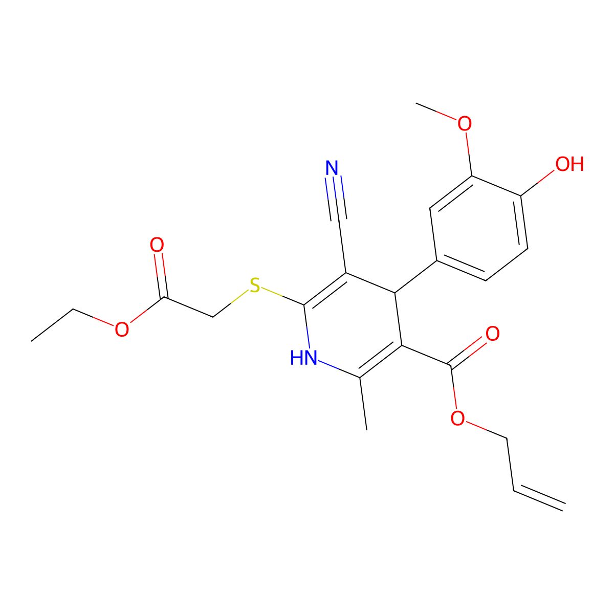 Prop-2-en-1-yl 5-cyano-6-[(2-ethoxy-2-oxoethyl)sulfanyl]-4-(4-hydroxy-3-methoxyphenyl)-2-methyl-1,4-dihydropyridine-3-carboxylate molecular structure, CAS 442556-70-9