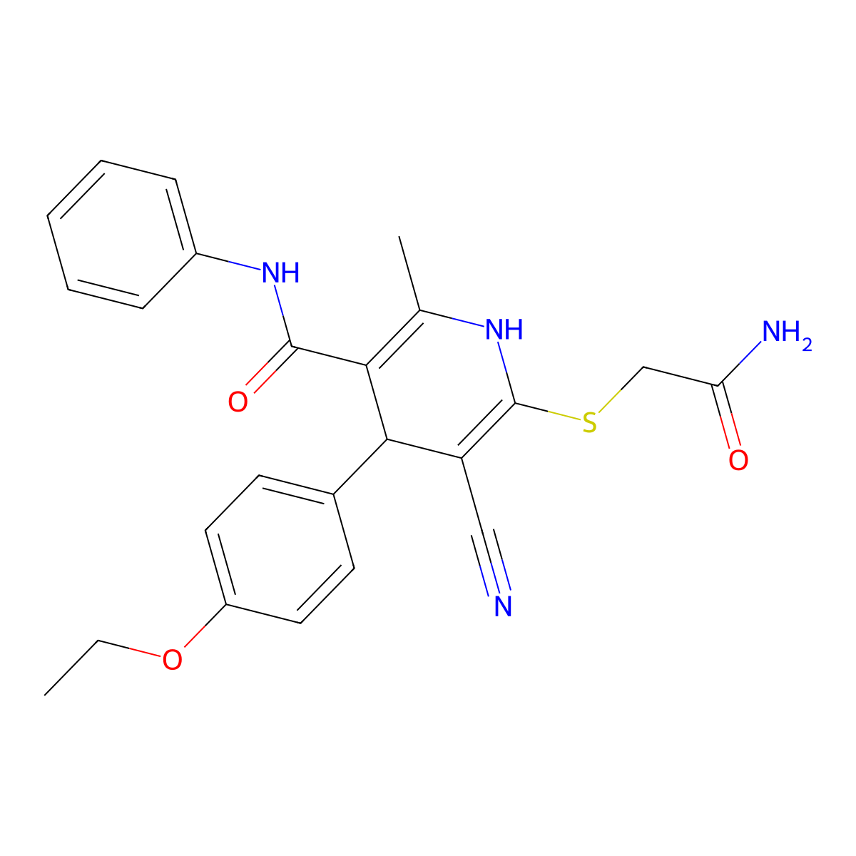 6-((2-amino-2-oxoethyl)thio)-5-cyano-4-(4-ethoxyphenyl)-2-methyl-N-phenyl-1,4-dihydropyridine-3-carboxamide molecular structure, CAS 442556-74-3