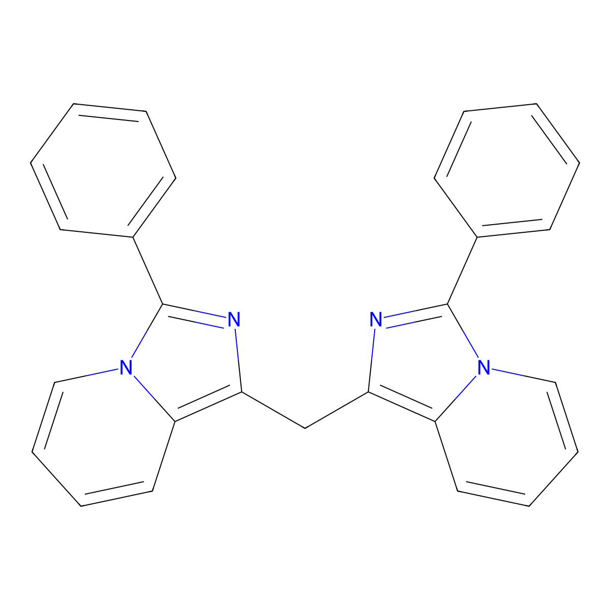 3-Phenyl-1-[(3-phenylimidazo[1,5-a]pyridin-1-yl)methyl]imidazo[1,5-a]pyridine molecular structure, CAS 442556-78-7