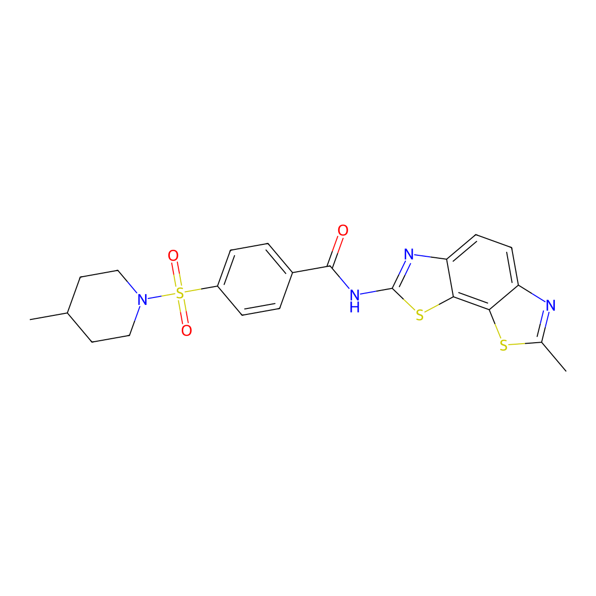 4-(4-methylpiperidin-1-yl)sulfonyl-N-(7-methyl-[1,3]thiazolo[4,5-g][1,3]benzothiazol-2-yl)benzamide molecular structure, CAS 442556-81-2
